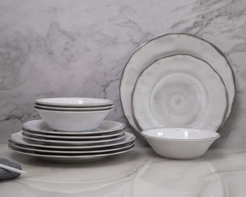 Gofunfun Melamine Dishes Dinnerware Sets - 12pcs Melamine Dinner Plates, Salad Plates and Bowls, for Everyday Use White - Image 1
